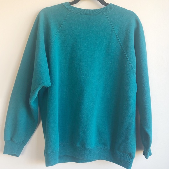 Vintage Style Basic Hanes Teal Fleece Lined Crewneck Sweater - Picture 8 of 9